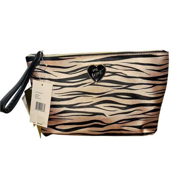 Betsey Johnson Rose Gold and Black Zebra Charging Wristlet/Clutch - Picture 1 of 8
